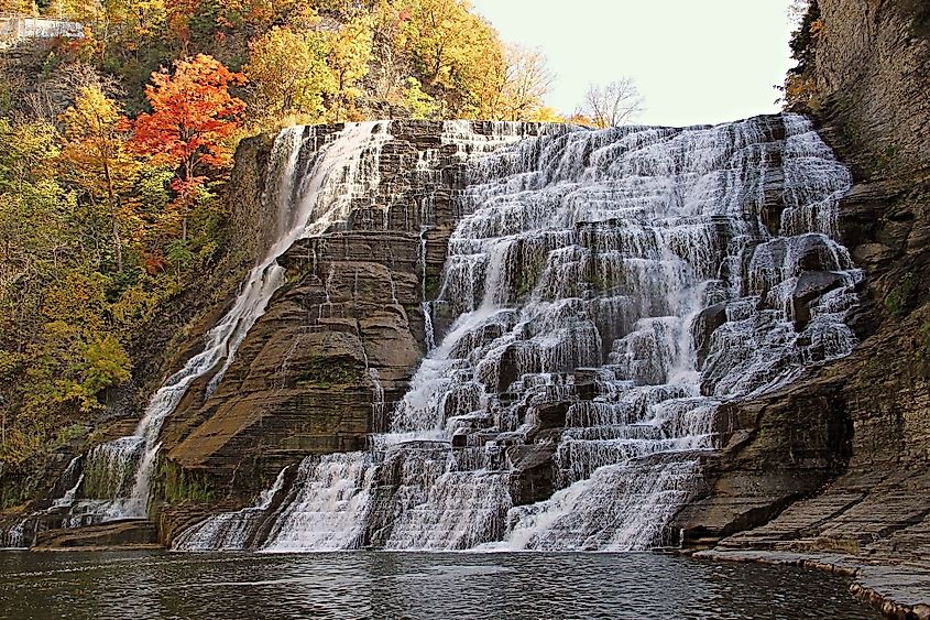 View of Ithaca Falls on the campus of Cornell University in the Falls River Gorge, Ithaca, New York.