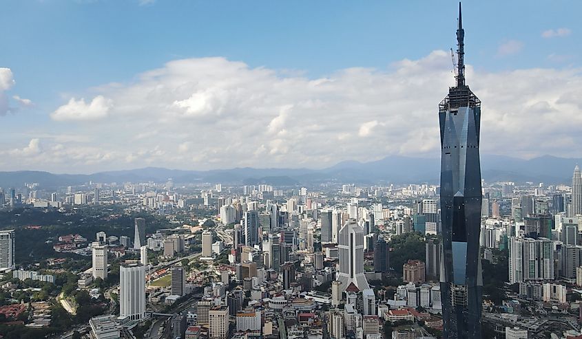 Aerial view of Kuala Lumpur skyline with giant skyscrapers