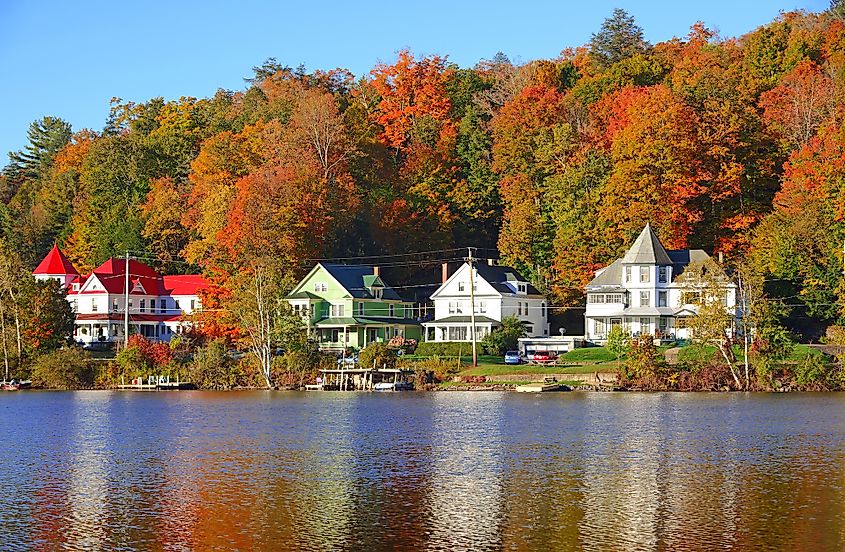 Colorful aerial view of Saranac Lake