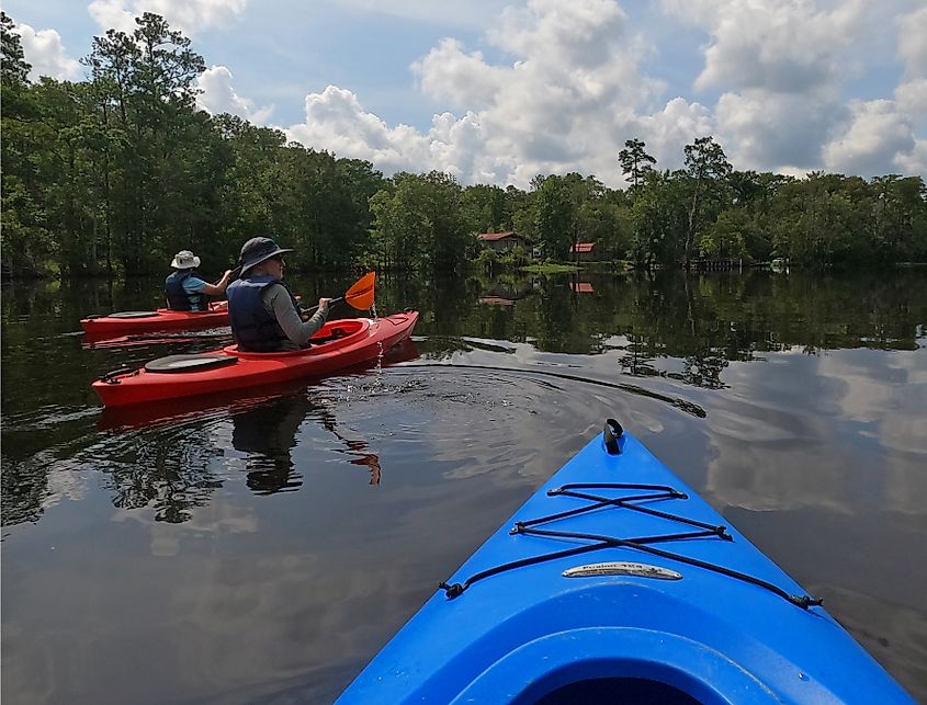 Kayakers paddle the Waccamaw River near Conway, South Carolina.