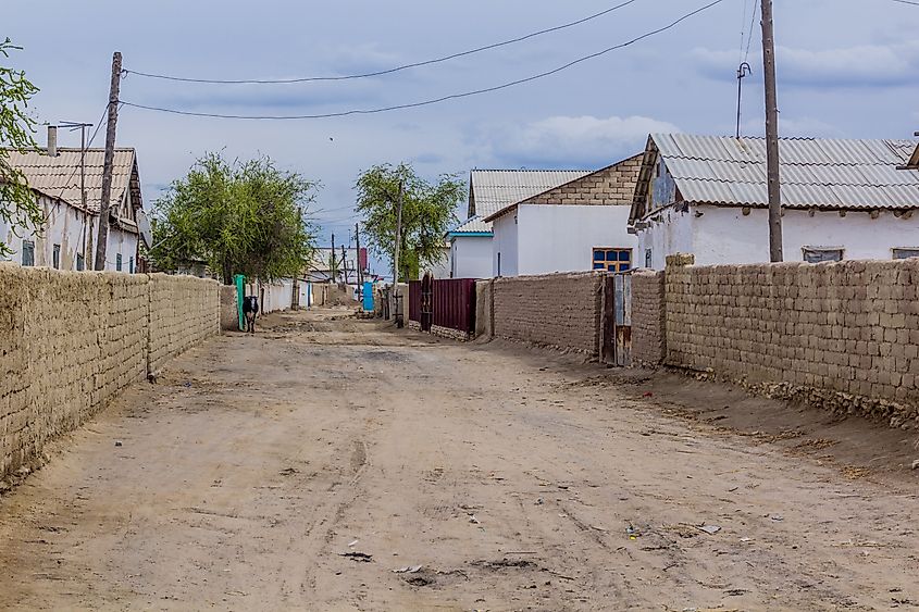 Street in former port town Moynaq, Uzbekistan