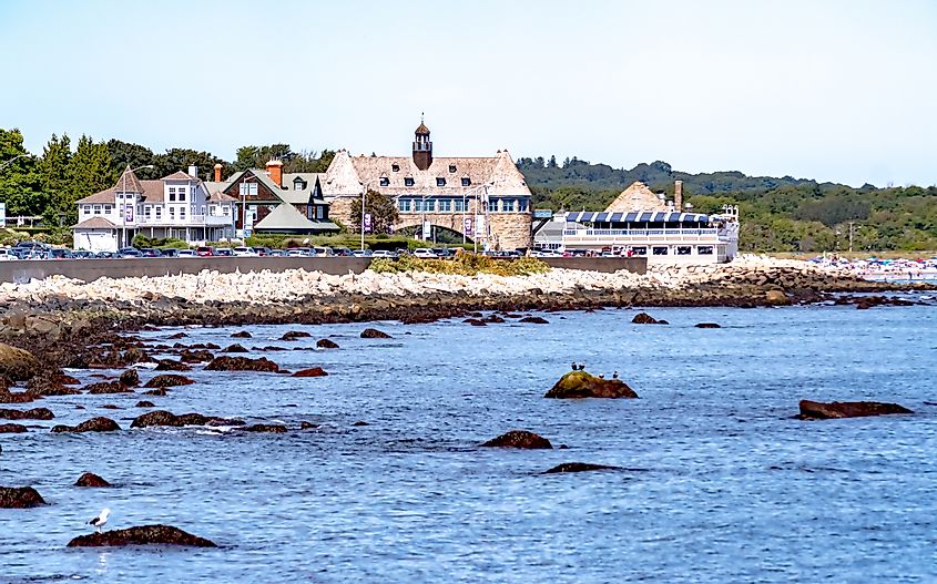 Homes along the coastline in Narragansett, Rhode Island.