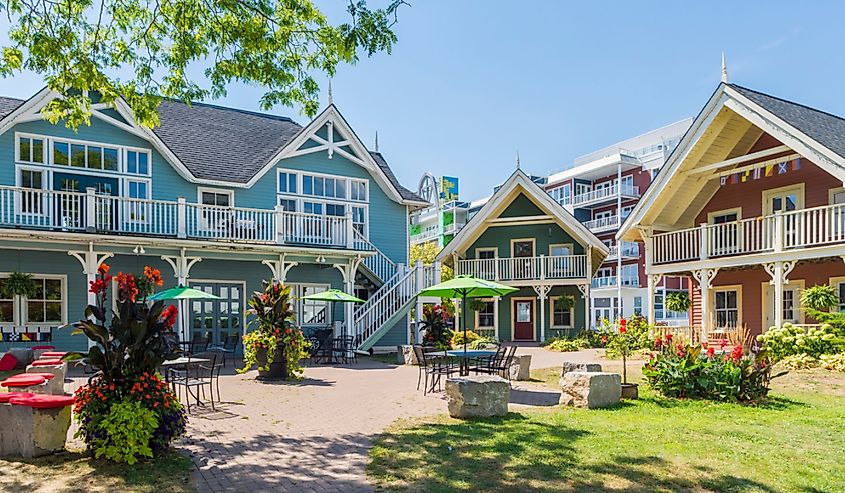 Colorful buildings in Gananoque, Ontario.