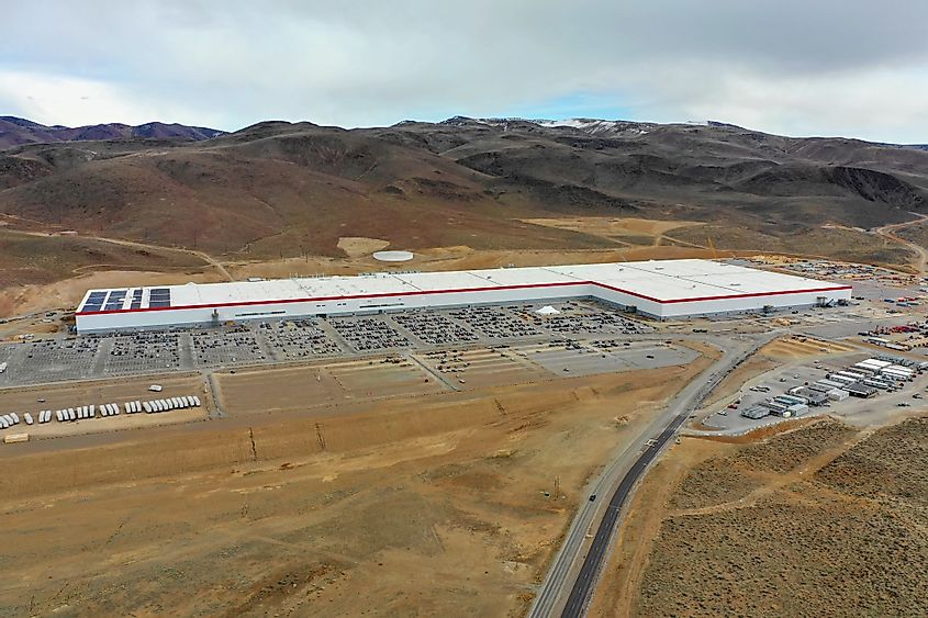 Aerial view of the Tesla Gigafactory, manufacturer of electric cars in Sparks, Nevada