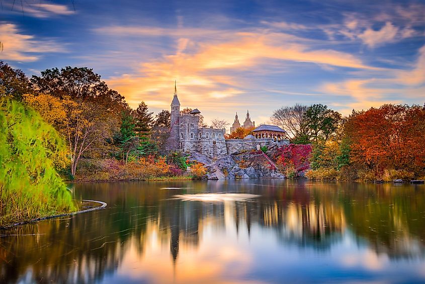 Central Park, New York City at Belvedere Castle during an autumn sunset