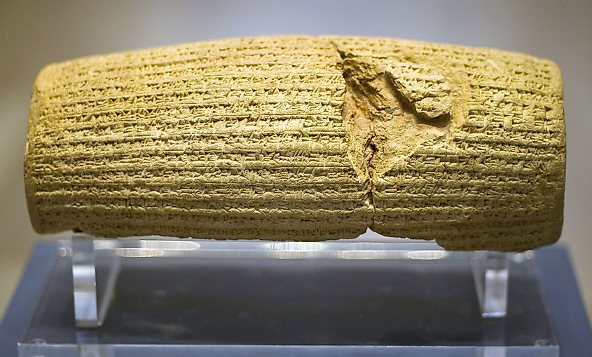 The Cyrus Cylinder in a museum.