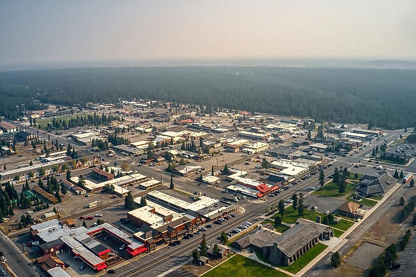 Aerial View of the Tourist Mecca of West Yellowstone which directly borders the Western Entrance of the National Park