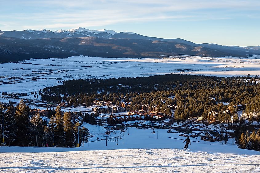 Panoramic view of the ski slopes of Angel Fire, New Mexico.