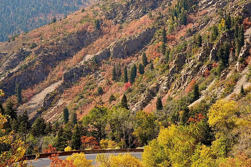 Midway, Utah, the steep canyons and hills of the Wasatch Mountain Range in Utah offer visitors spectacular natural scenery and colorful displays of aspens and fall foliage.