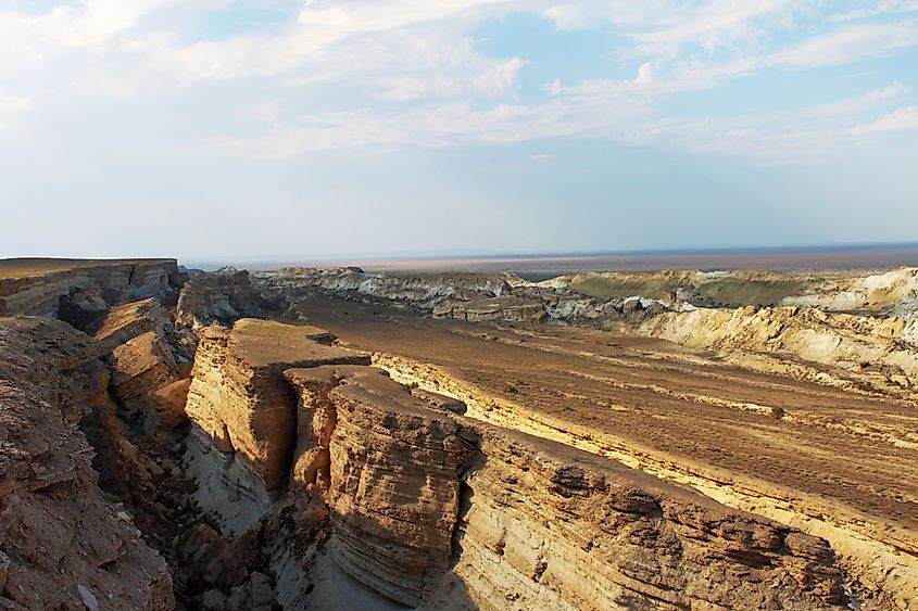 colourful rock formation in the desert of Uzbekistan near Moynak or Muynak - Aral Sea, Aralkum, Uzbekistan
