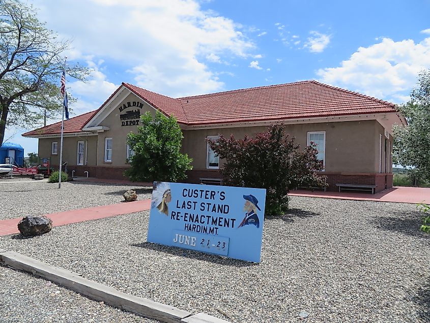 Hardin Depot, 10 East Railway Street, Hardin, Montana. This building was formerly the Burlington Northern Depot and it currently houses the Hardin Area Chamber of Commerce and Agriculture.