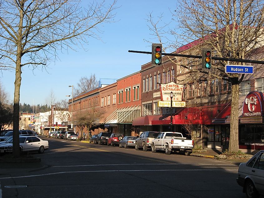 Downtown Longview, Washington at Commerce Avenue and Hudson Street.