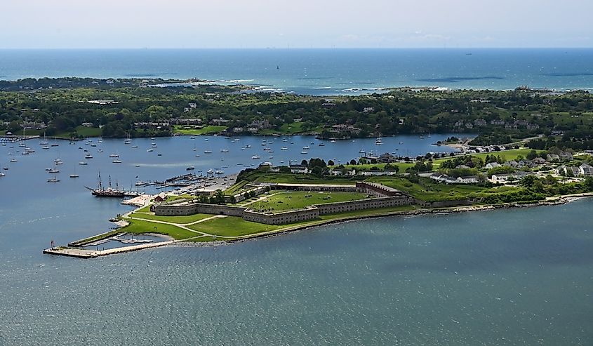 Aerial view of Fort Adams, a former United States Army post in Newport, Rhode Island.