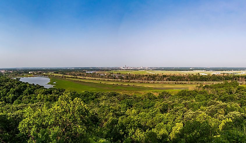 A view of Omaha, Nebraska and the Missouri River from Lewis and Clark Park in Council Bluffs, Iowa.