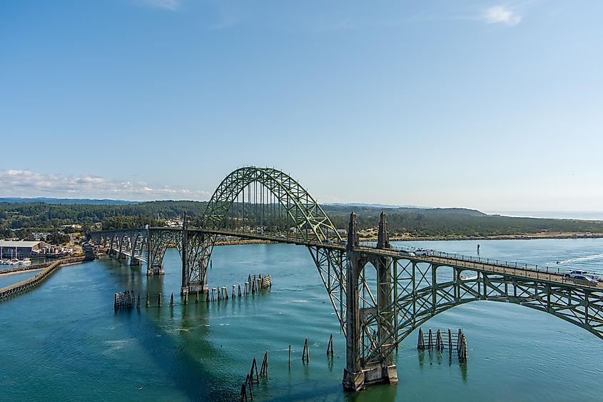 Aerial View of Yaquina Bay Bridge in Florence Oregon