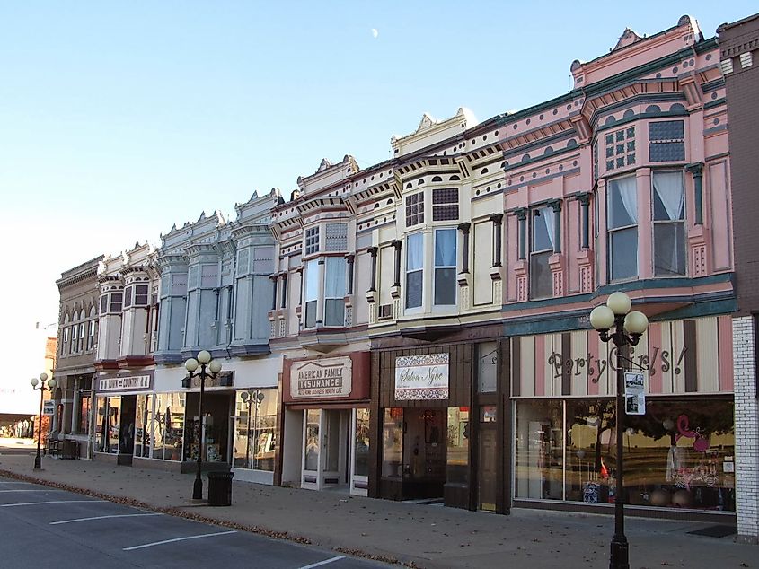 South side of the downtown square in Iola, Kansas.