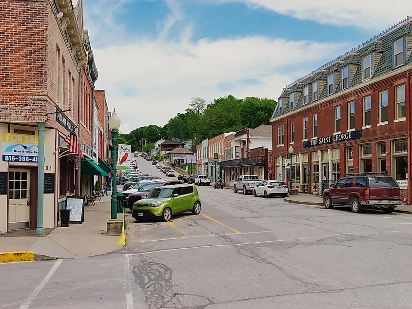 Downtown Main Street in Weston, Missouri.