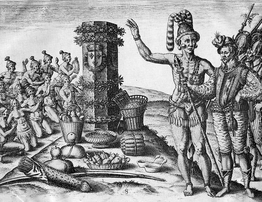 More details Timucua Indians at a column erected by the French in 1562