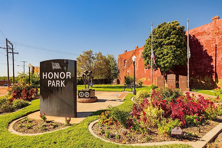 Sunny view of the Honor Park in old town of Guthrie