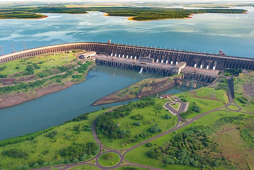 Aerial view of the Itaipu Hydroelectric Dam on the Parana River.