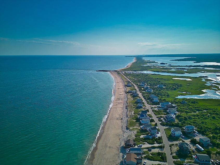 Aerial view of the beach in Charlestown, Rhode Island.