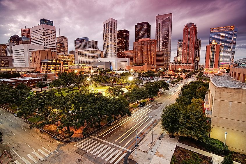 The downtown skyline of Houston, Texas.