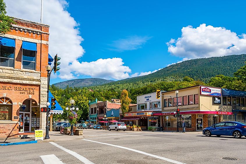 Baker Street in the town center of Nelson, British Columbia.