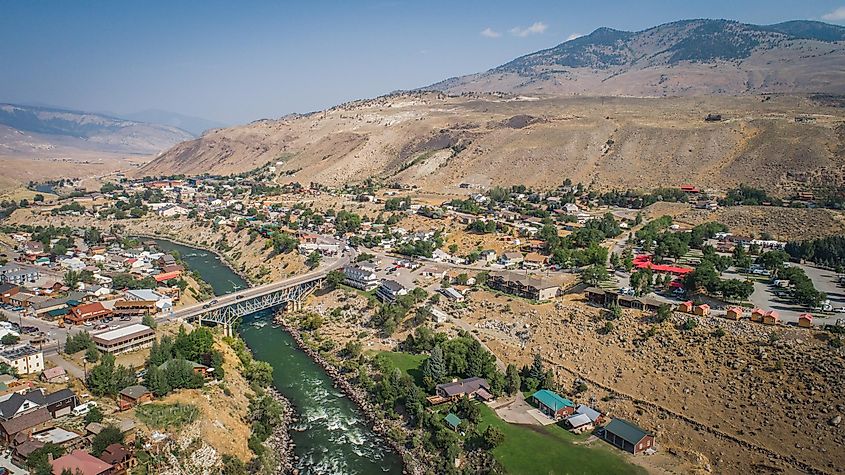 Aerial view of Gardiner, Montana.