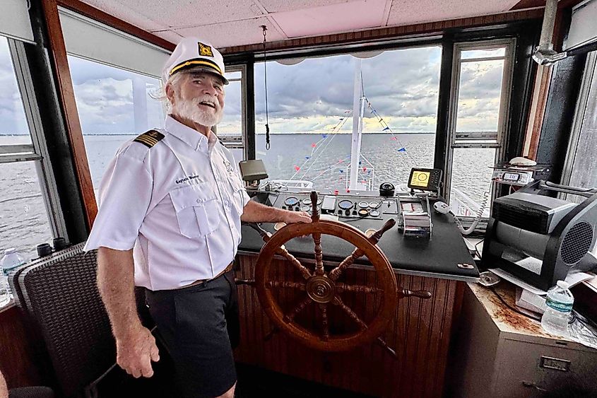 Captain John Weaver at the helm Image credit Bryan Dearsley