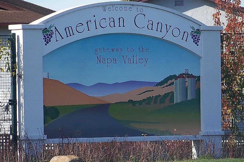 Welcome sign to American Canyon, California.