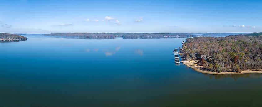 Aerial panorama of the Pickwick Lake on the Tennessee River near Eastport, MS.