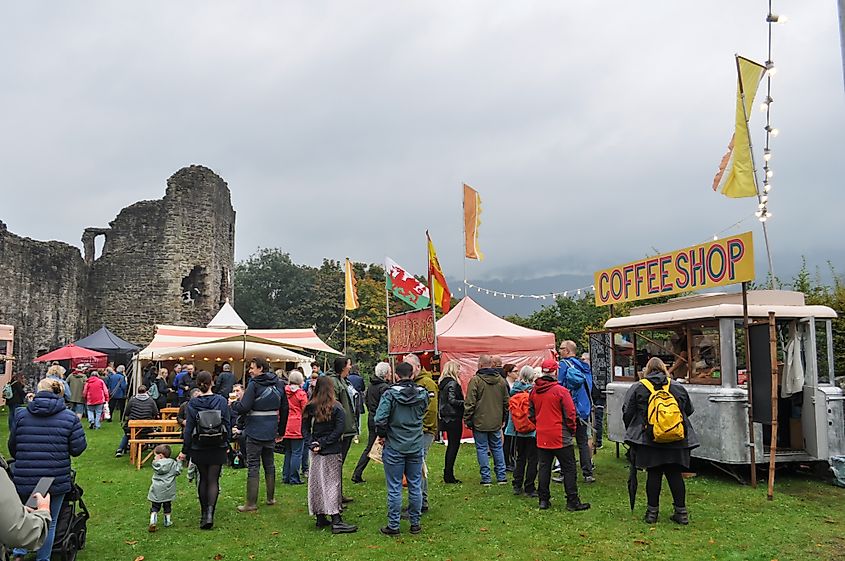 Attendees of the Abergavenny Food Festival in Abergavenny, Wales