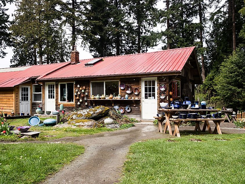 On the grounds of Orcas Island Pottery store