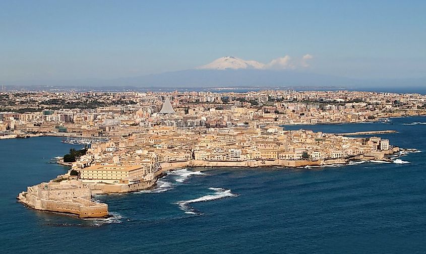 Syracuse, Italy, with Mount Etna in the background
