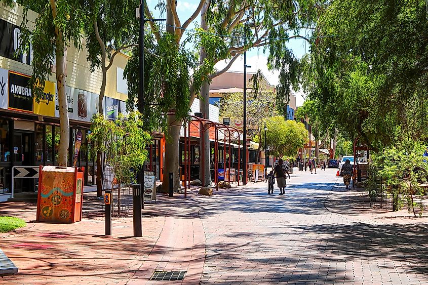 Todd Mall outdoor shopping street in downtown Alice Springs, Northern Territory, Australia