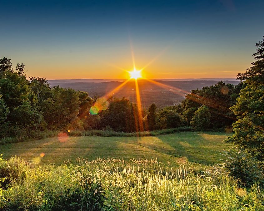 Sunset over Warwick Valley as seen from Mount Peter in Warwick, New York.