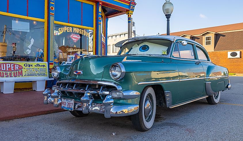 Chevrolet, Bel Air, Classic car park infront of the Super Museum, Metropolis, Illinois