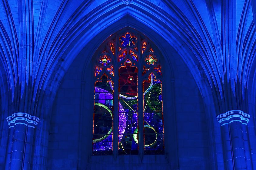 The space window in the Washington National Cathedral that includes a space rock honouring scientists and astronauts. Editorial credit: Erik Cox Photography / Shutterstock.com