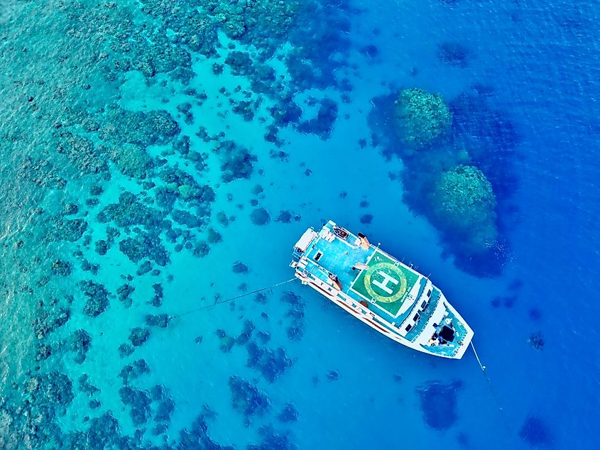 Arial shot of the Great Barrier Reef. 