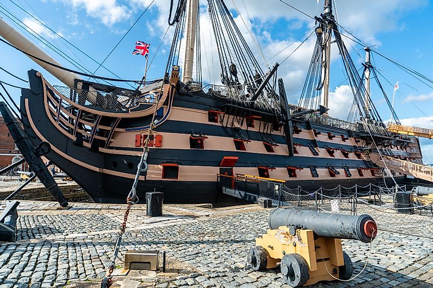 HMS Victory, the famous historic Royal Navy warship at the Battle of Trafalgar