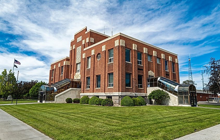 Burley, Idaho, USA - June 10, 2022: The Cassia County Courthouse and grounds