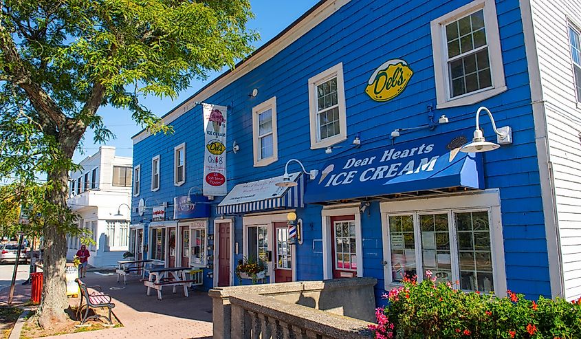 Dear Hearts Ice Cream in a historic commercial building at 2218 Board Street in Pawtuxet village in town of Cranston, Rhode Island