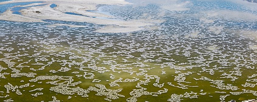 Panoramic view of Alkali water in Owens lake, California.