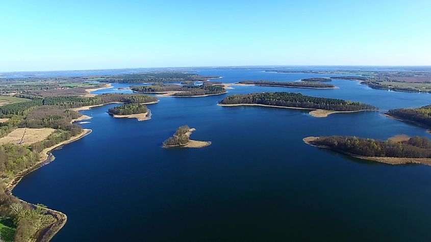 Aerial view of Lake of the Woods Islands in Canada.