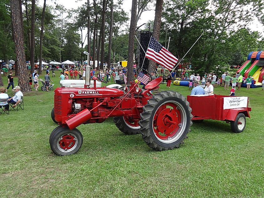 A watermelon farmers' tractor at the venue of the Watermelon Festival venue in Cordele, Georgia.