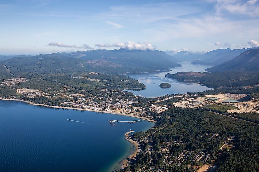 Aerial View of a Sechelt, small town on Sunshine Coast, located Northwest of Vancouver, British Columbia.
