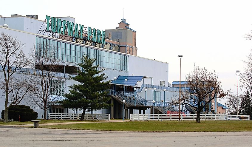 Old Turfway Park Racing and Gambling building before the new renovation with sign in Florence Kentucky