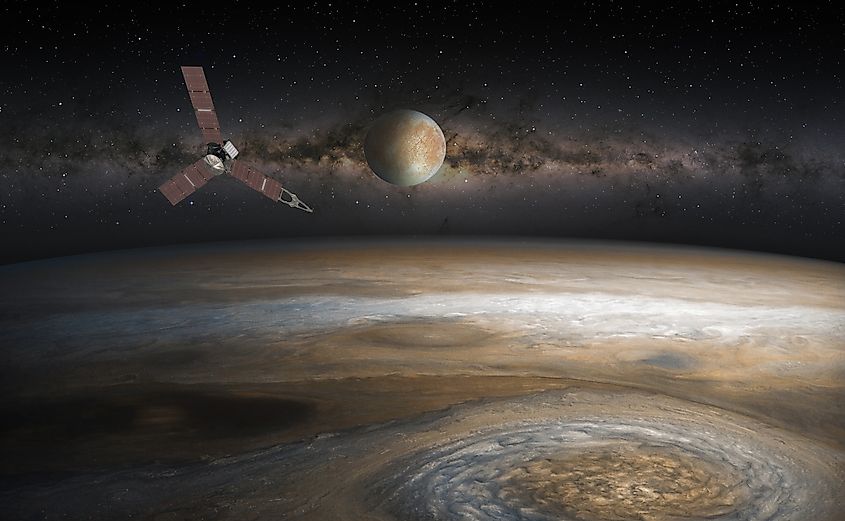 Satellite Europa, Jupiter's moon with Juno spacecraft. Elements of this image furnished by NASA