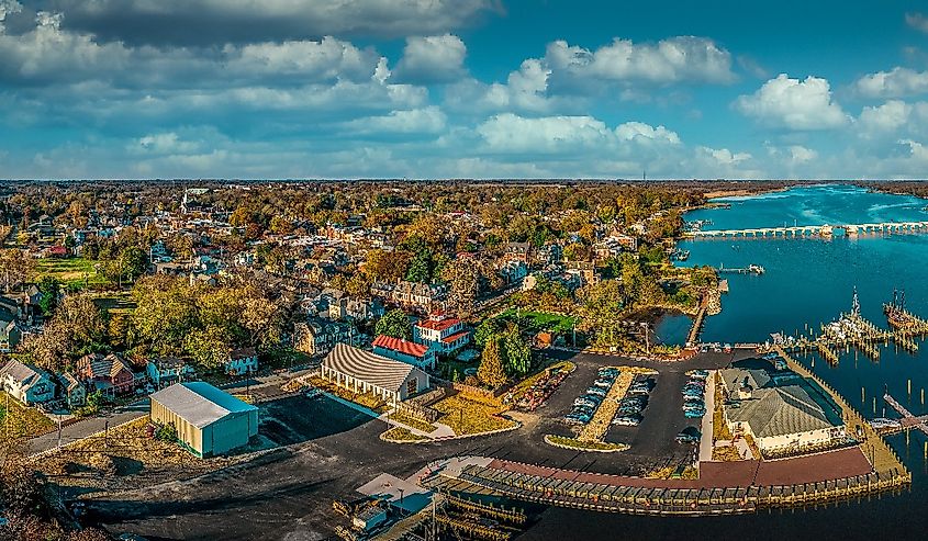 Aerial summer view of colonial Chestertown on the Chesapeake Bay in Maryland