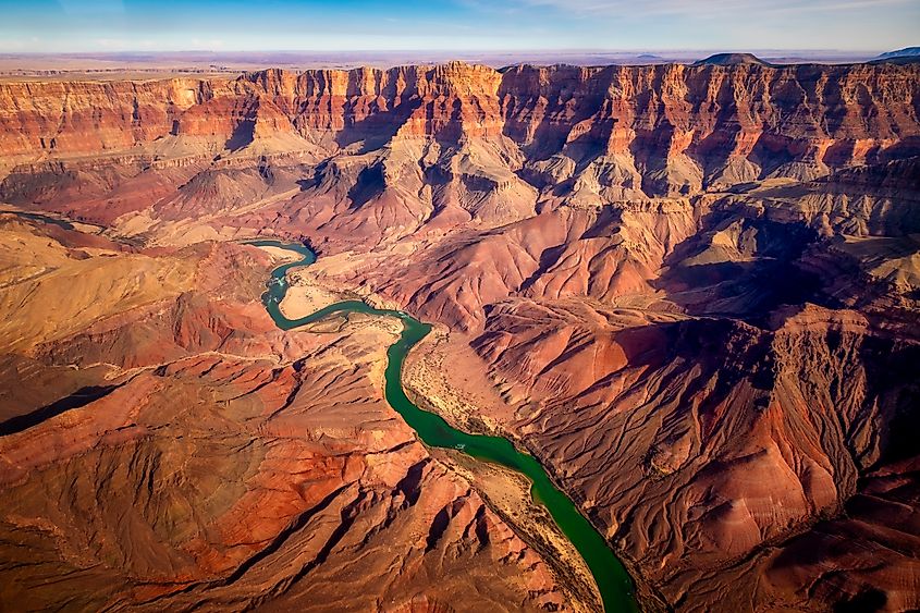 Grand canyon aerial view with Colorado river.